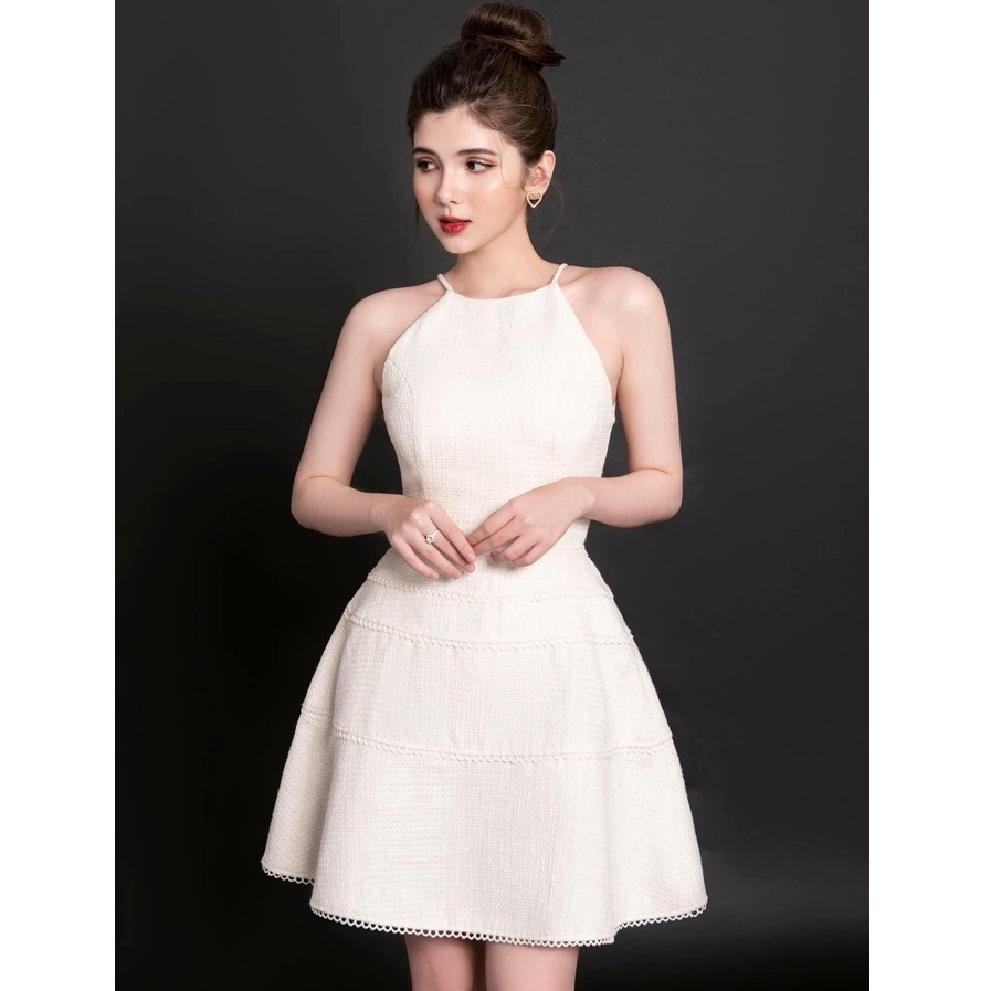 Đầm tweed đi dự tiệc cưới thiết kế hai dây, dáng xòe xinh xắn - Olus