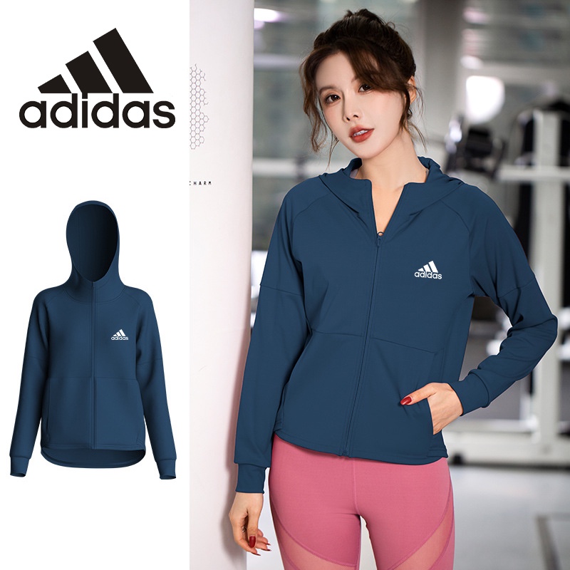 Adidas Áo Khoác Hoodie Thể Thao Tay Dài Co Giãn Khô Thoáng Nhanh Phối Khóa Kéo Thời Trang Cho Nữ