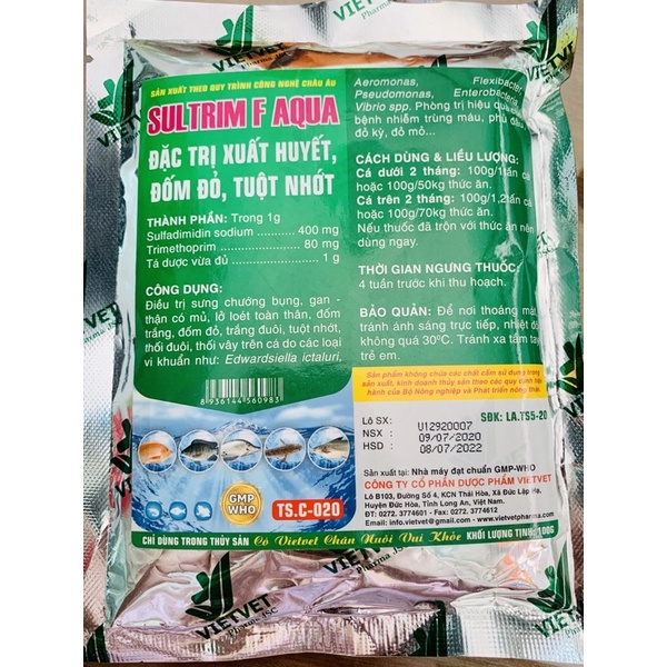 SULTRIM F AQUA - Đ.ặc t.rị xuất huyết, đốm đỏ, tuột nhớt cho cá, lươn