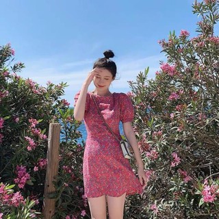 Váy mùa hè váy dài giữa nữ váy cổ điển Pháp váy nữ eo hoa ngọt ngào và mỏng manh mối tình đầu , ་ 💝