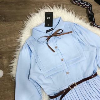 Đầm sơ mi cổ trụ xanh