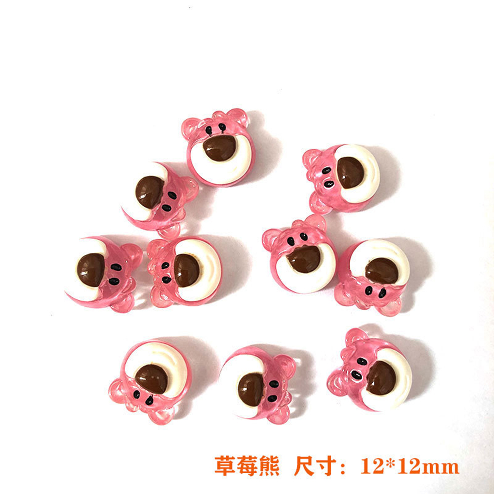 [sweet] 1Pcs/10Pcs woman Cartoon cute Strawberry transprent Resin Bear Nail Art Decor Rotating Nails Decoration