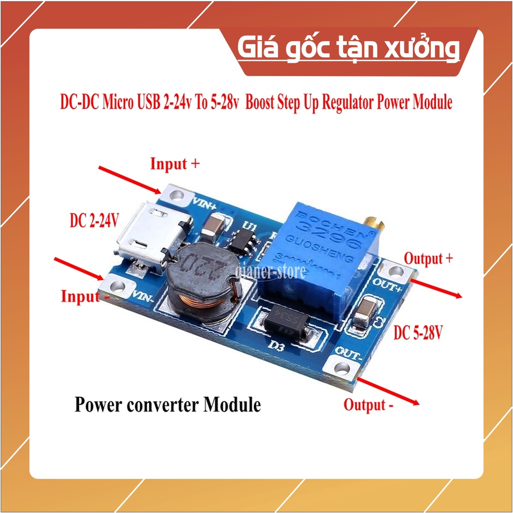 Mạch Tăng Áp DC Từ 2V Lên 3V/5V/9V/12V/24V/28V..35V XL6009/ Hỗ Trợ Cổng MicroUsb