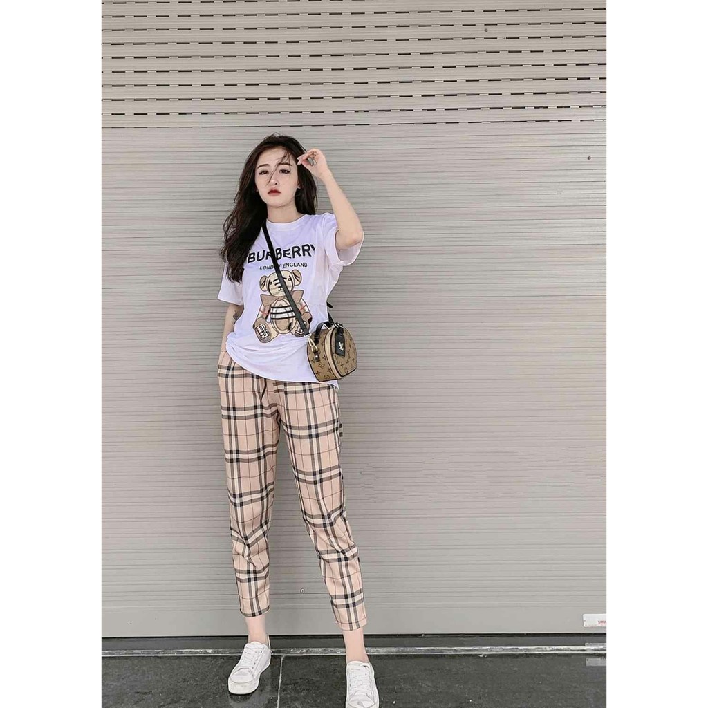 SET BỘ ĐỒ THÊU HÌNH GẤU KẺ BBR ÁO CỘC QUẦN DÀI