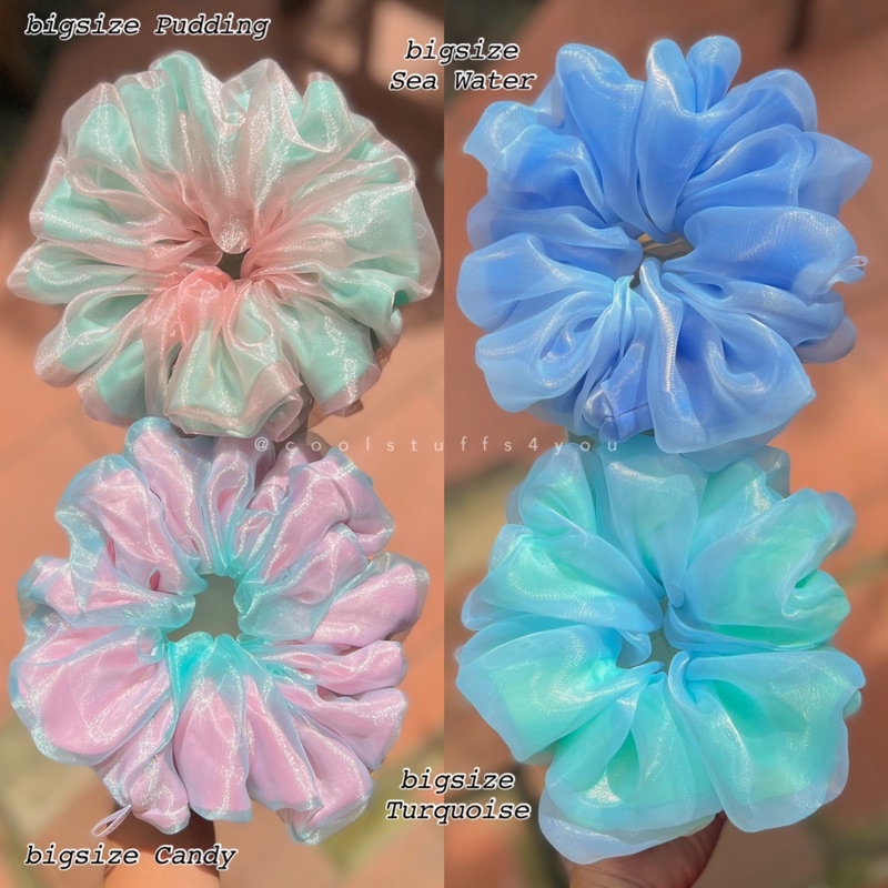 Buộc Tóc Scrunchies Thiết Kế Voan 2 Lớp Vải Phối Màu Bigsize Siêu To