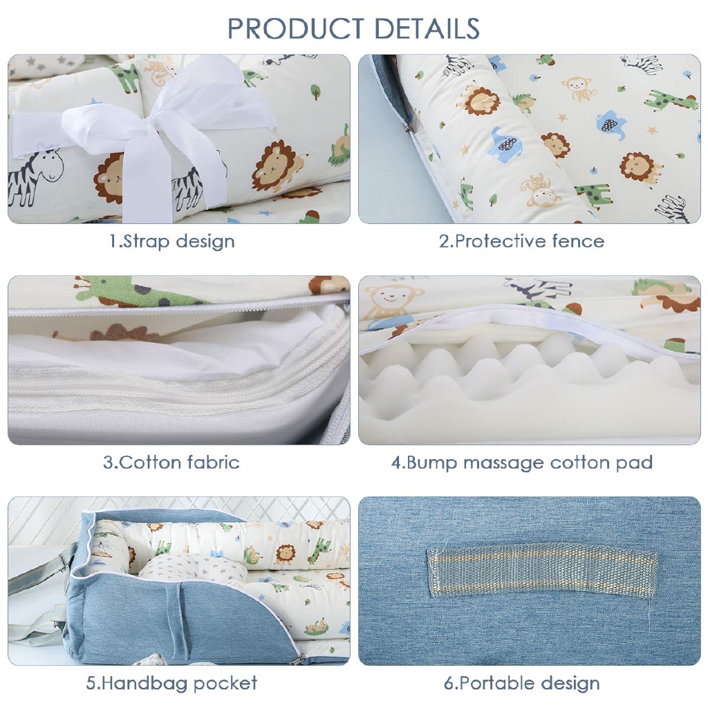 Nôi Em Bé Vải Cotton Mềm Mịn Có Rào Chắn Bảo Vệ Em Bé Không Bị Lăn Có Thể Gấp Gọn Mang Đi Du Lịch Tiện Lợi