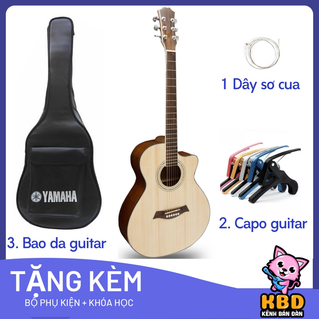 Đàn Guitar Acoustic gỗ Mahogany nguyên tấm tặng kèm bao da 3 lớp , pick gảy , dây sơ cua .