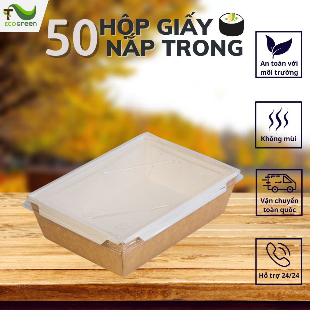 Combo 50 Hộp Giấy Chữ Nhật A NẮP TRONG Đựng Thực Phẩm Dùng 1 Lần Bảo Vệ Môi Trường - T2Ecogreen