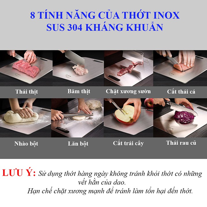 Thớt INOX KHÁNG KHUẨN 2 Mặt Cao Cấp Chống Mốc, Chống Mùi An Toàn Cho Cả Gia Đình Kích Thước Lớn BIG SIZE 29x34cm