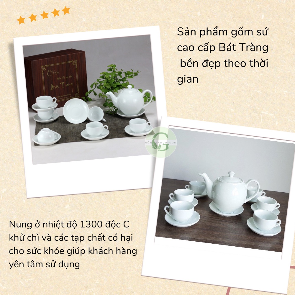 Bộ Ấm Chén Trắng Bát Tràng Bộ Trà gốm sứ cao cấp dáng Minh Long [GIÁ THANH LÝ]