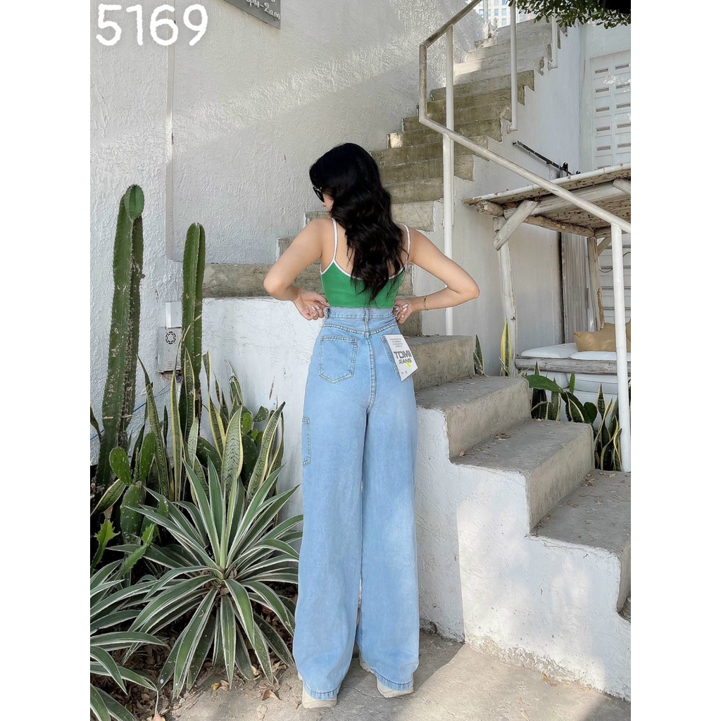 [ ĐẠI NÁO JEANS ] QUẦN JEANS ỐNG RỘNG NỮ LƯNG CAO TÚI HÔNG LAI CUỐN MÀU XANH NHẠT CAO CẤP HADI FORM DÀY DẶN MỀM MỊN