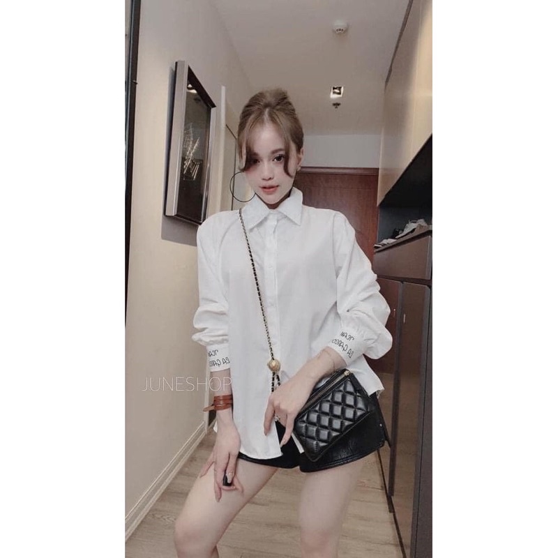 Áo Sơ Mi Trắng Tay Dài Thêu Chữ Sơ Mi Công Sở Mặc Đi Làm Đi Chơi