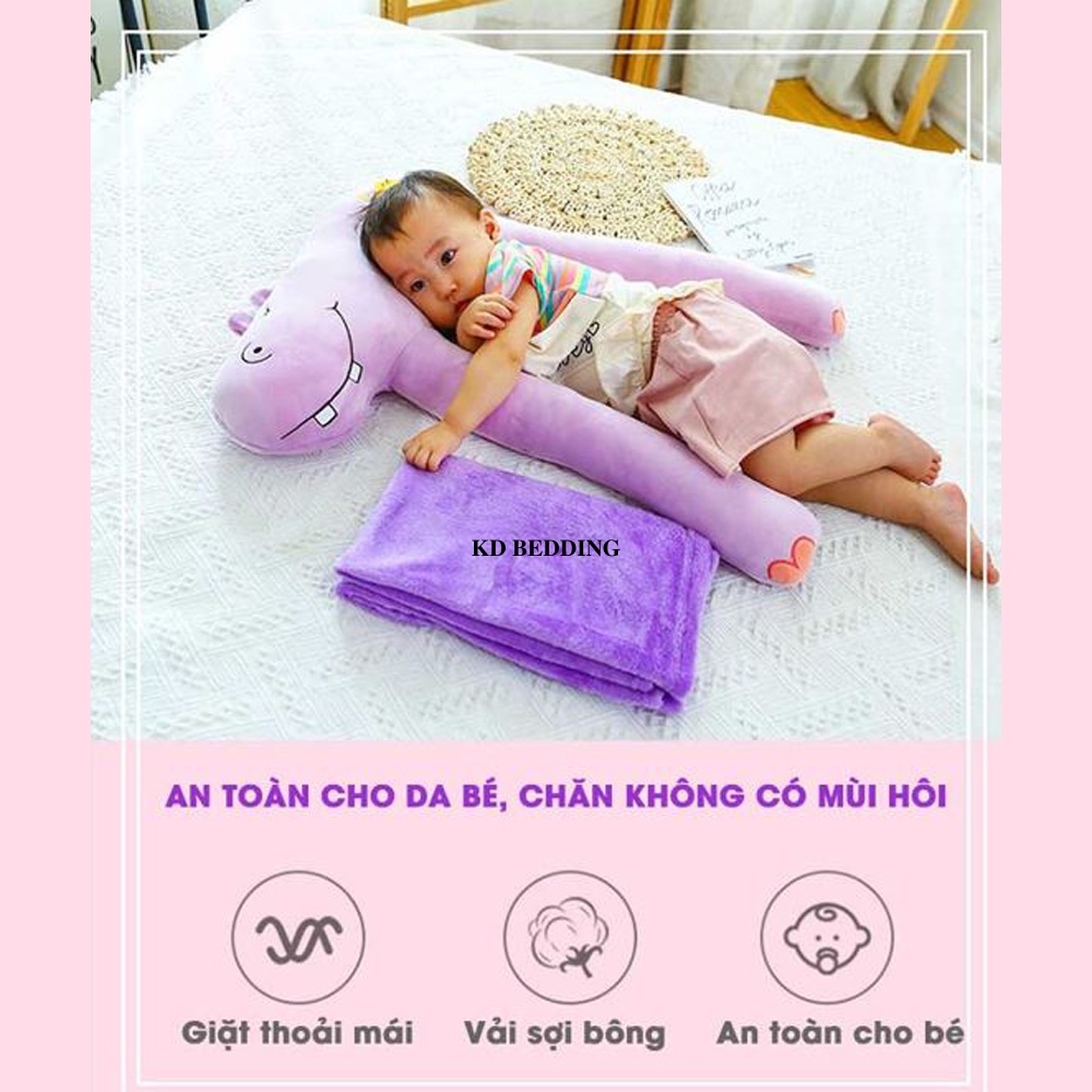 Gối chặn chữ u đa năng cho bé, gối ôm cho bé ngủ chống giật mình KD BEDDING chất nỉ siêu ấm kèm chăn nhung tuyết