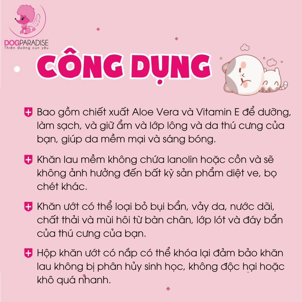 Khăn giấy kháng khu.ẩn Absorb Plus cho chó mèo trên 6 tuần tuổi nhiều mùi hương gói 80 miếng - Dog Paradise