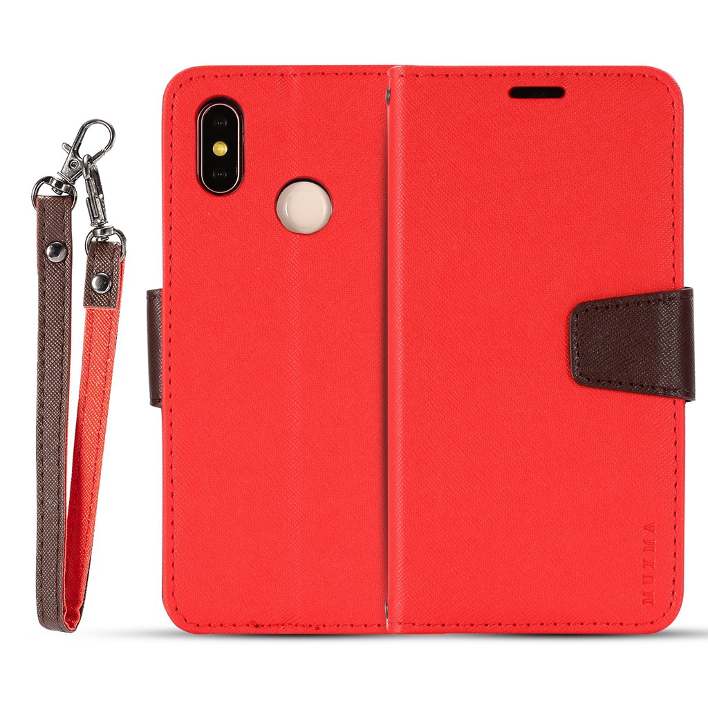 Bao da thoại nắp gập phối 2 màu dạng ví da cho Xiaomi Mi 8 / 8 Se / 8 Lite