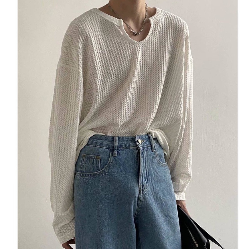 Áo thun tay dài cổ V dáng rộng FreeSize phong cách hàn Quốc dành cho cả nam và nữ 🥰