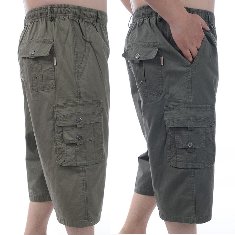 Quần cotton lửng lưng cao dáng rộng phong cách thời trang mùa hè cho nam giới tuổi trung niên