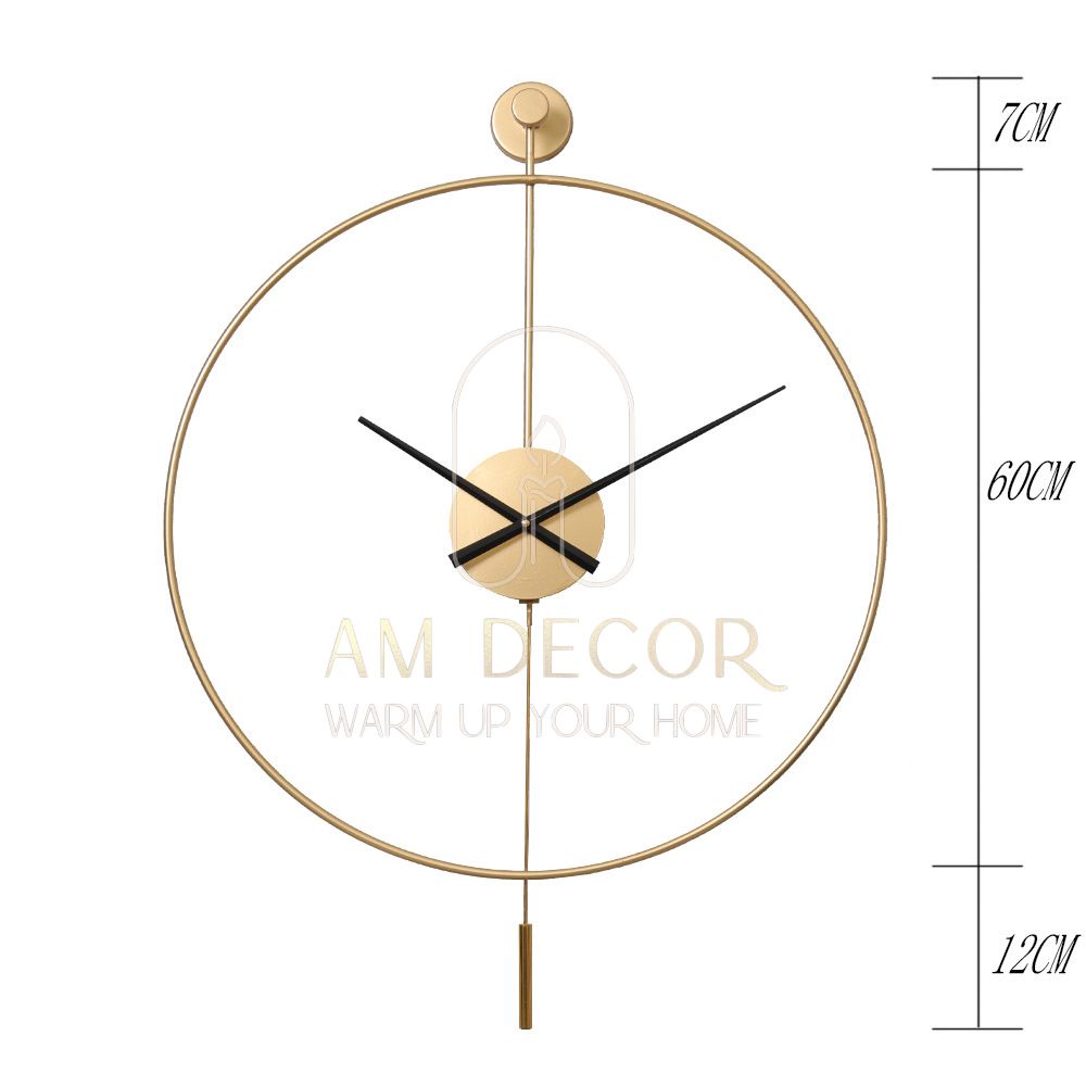Đồng hồ treo tường tối giản phong cách Bắc Âu sắt rèn quả lắc nội thất decor trang trí phòng khách sang trọng - AM Decor