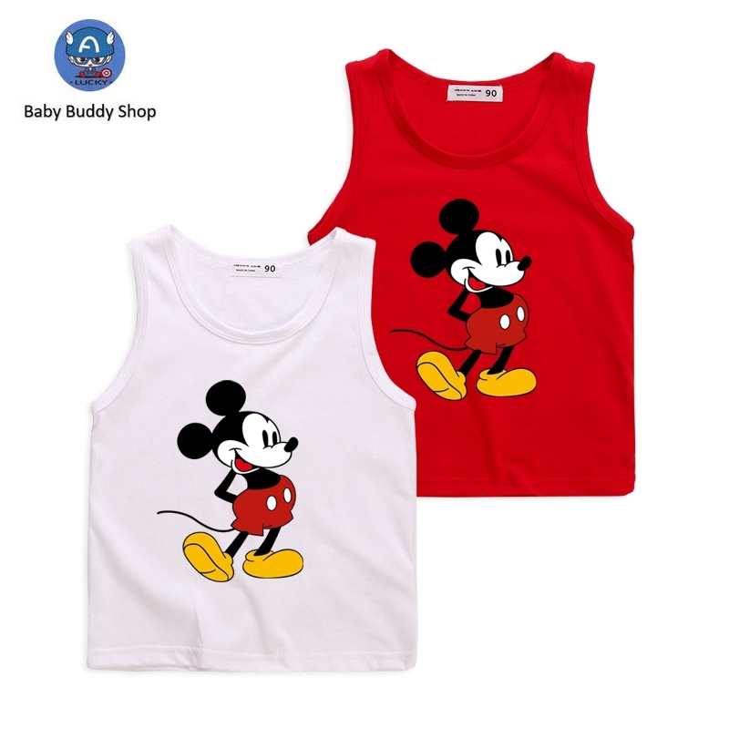 Áo Tank Top 8 Màu 100% Cotton Hình Chuột Mickey Cho Bé