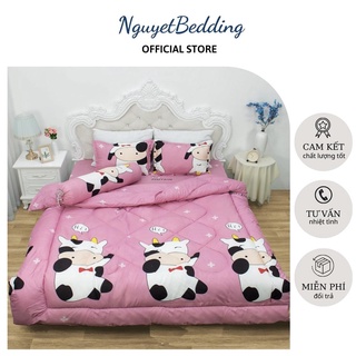 Trọn bộ sét 5 chăn phao chất liệu Poly siêu đẹp | Mẫu Bò Hồng - Ga Gối Nguyệt Bedding