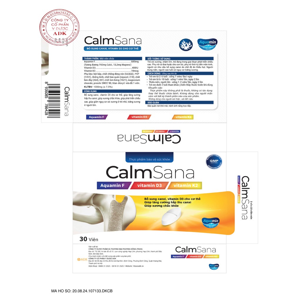 Hộp CalmSana - Canxi tự nhiên từ tảo biển (Aquamin F), tăng chiều cao, chắc khỏe xương - Hộp 30 viên | BigBuy360 - bigbuy360.vn