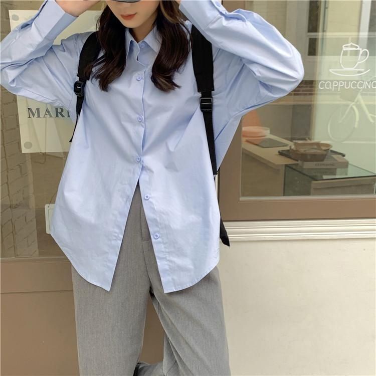 Áo Sơ Mi Tay Dài Dáng Rộng Kiểu Vintage Hàn Quốc Cá Tính Cho Nữ