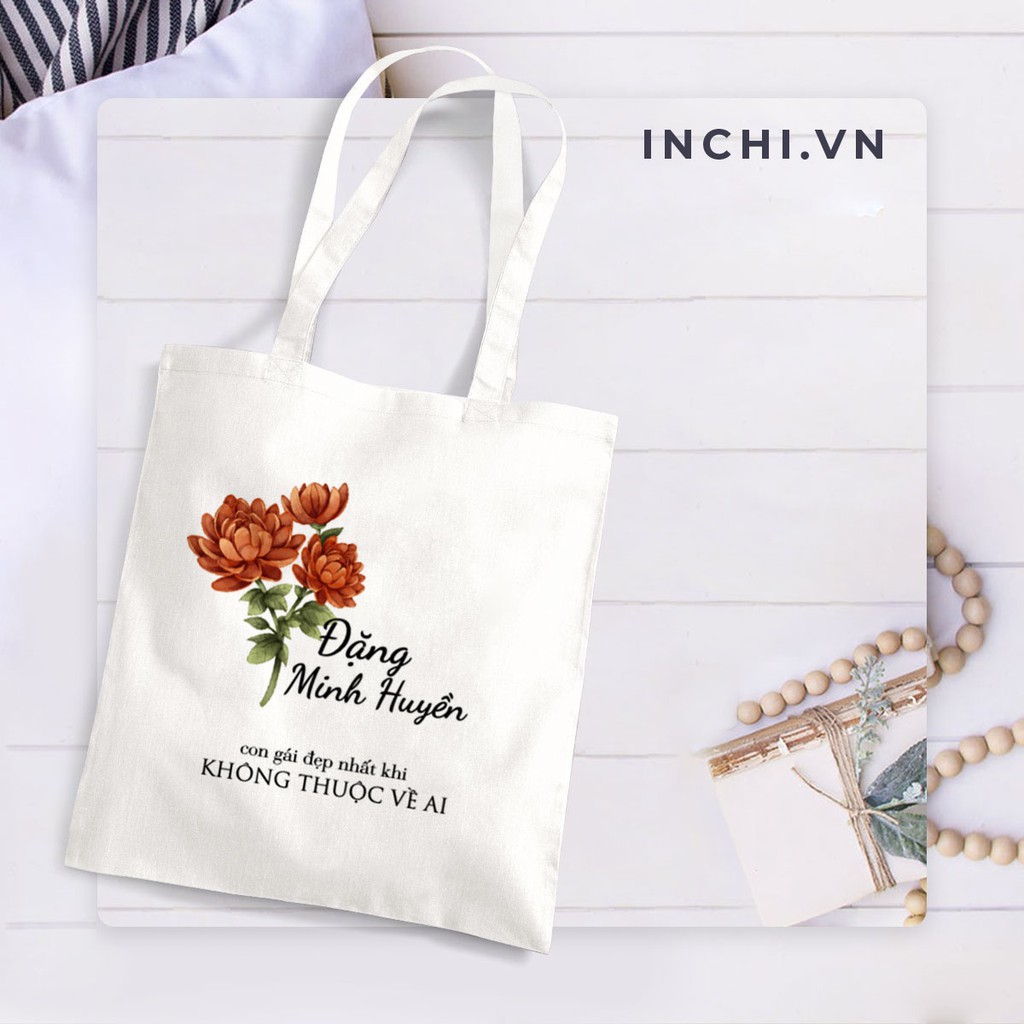 ( Ribbon Florist )12 MẪU TÚI TOTE IN TÊN VÀ  HOA THEO YÊU CẦU  CANVAS KHÓA KÉO ĐEO VAI ĐEO CHÉO PHONG CÁCH VINTAGE