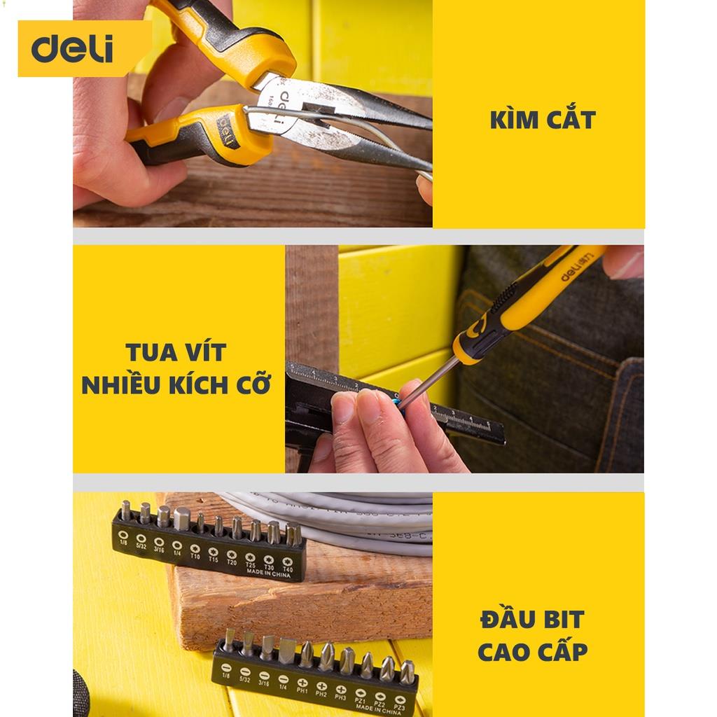 Bộ Dụng Cụ Sửa Chữa Đa Năng 116 Chi Tiết Deli Cao Cấp Chính Hãng - Sử Dụng Nhiều Mục Đích, An Toàn, TIện Lợi - DL5973 .