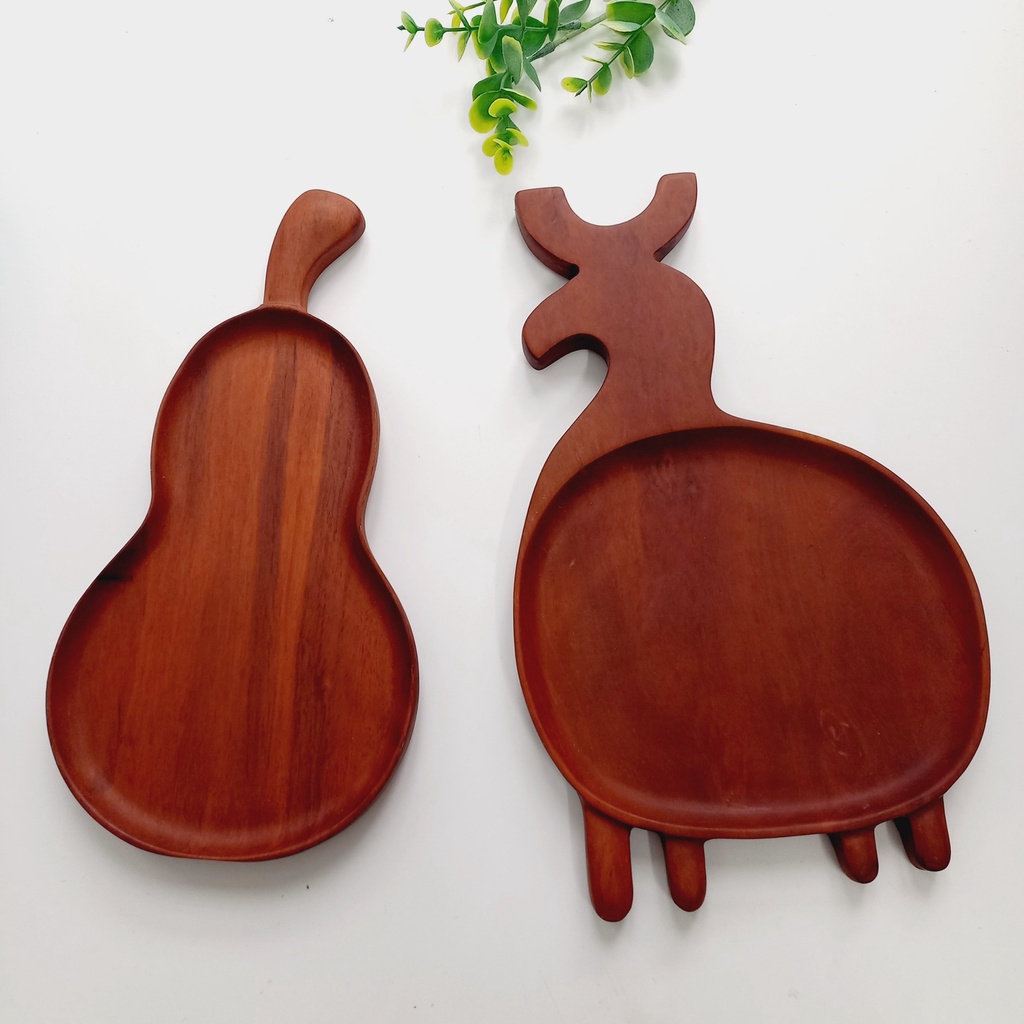 Khay Gỗ Nhãn Hình Con Hươu, Hình Quả Bầu Dễ Thương Đựng Bánh Kẹo Đồ Tráng Miệng, Khay Đĩa Decor Chụp Ảnh Của Vitrapro