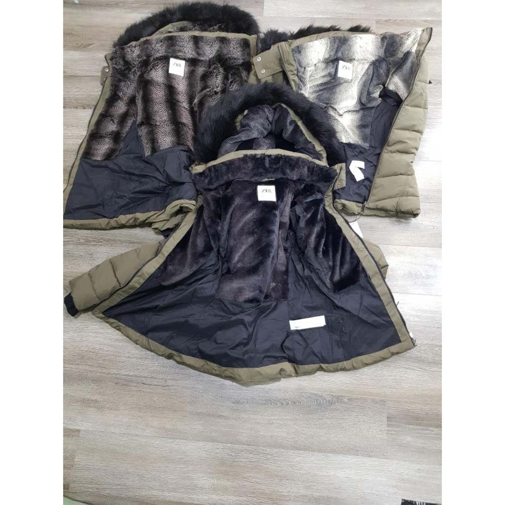 Áo khoác parka dáng ngắn, lót lông thân trên lót lông 3 màu