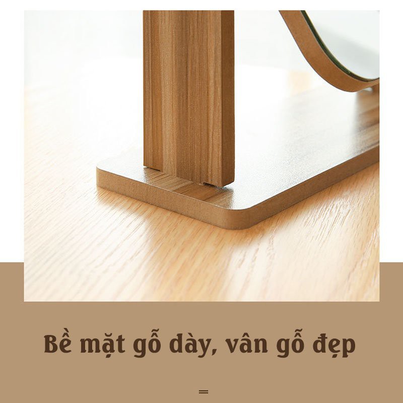 Gương Để Bàn, Gương Mini Trang Điểm Bằng Gỗ Decor Phong Cách Hàn Quốc