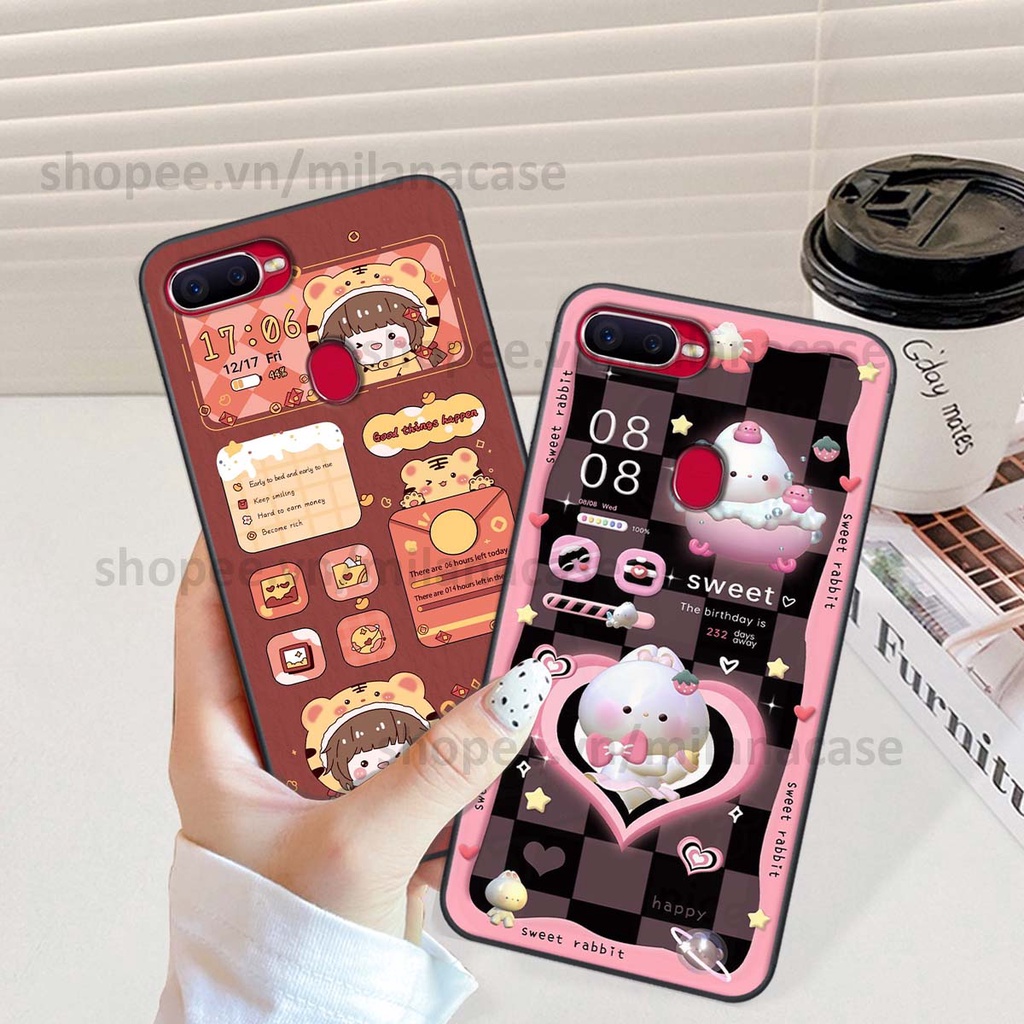 Ốp Oppo A5s / A7 / F9 / A12 hình đồng hồ icon gấu mèo cute cực dễ thương ngộ nghĩnh