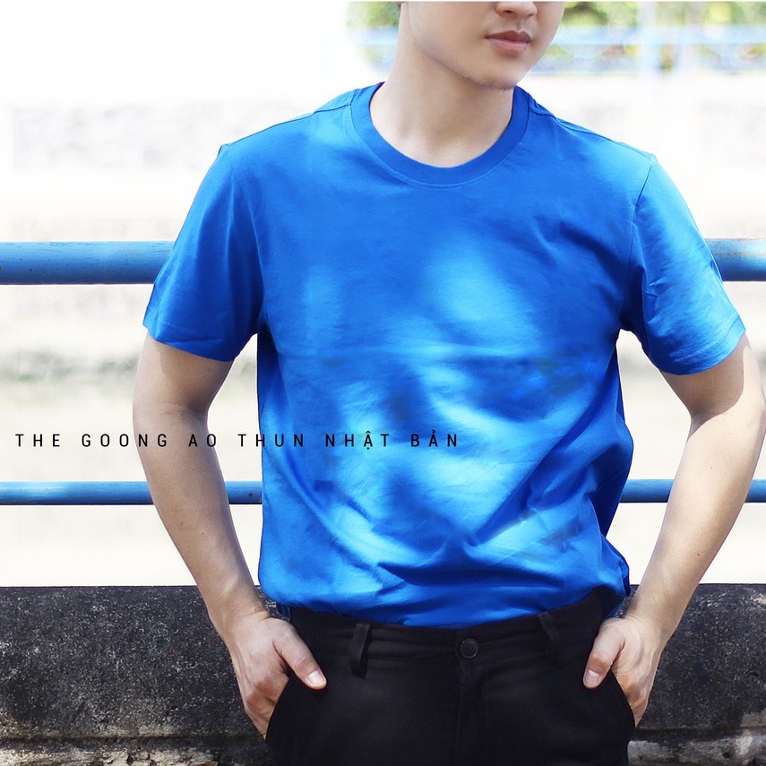 Áo Phông Trơn Nam TheGoong Cổ Tròn, Áo Thun Basic Cotton Cao Cấp Hàng Hiệu Thoáng Mát Kháng Khuẩn Tay Ngắn Màu Xanh Ya