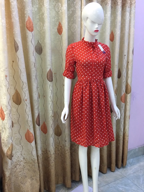 Đầm xoè chấm bi Cổ xếp buộc nơ CC26 | BigBuy360 - bigbuy360.vn