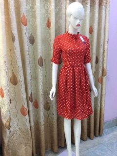 Đầm xoè chấm bi Cổ xếp buộc nơ CC26