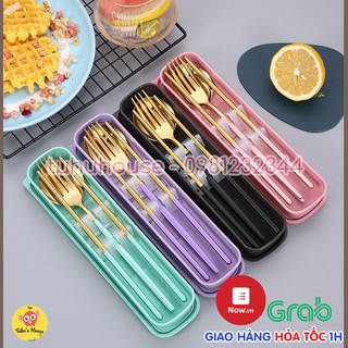 Bộ Muỗng Đũa Nĩa Thìa Inox 304 Mạ Vàng Dụng Cụ Ăn Cơm Trưa Văn Phòng Dã Ngoại Cá Nhân