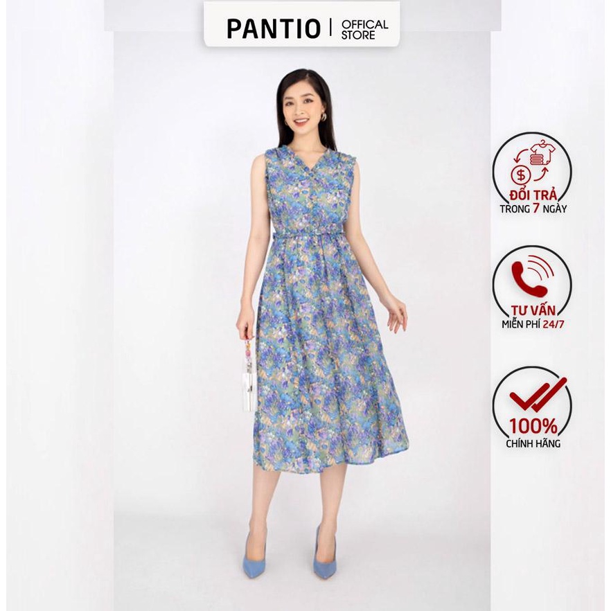 FDC33123 - Đầm công sở chất liệu vải chiffon dáng xòe cổ V kẹp bèo - PANTIO