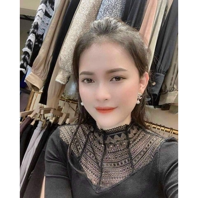 ÁO GIỮ NHIỆT LÓT LÔNG ĐEN CỔ REN
