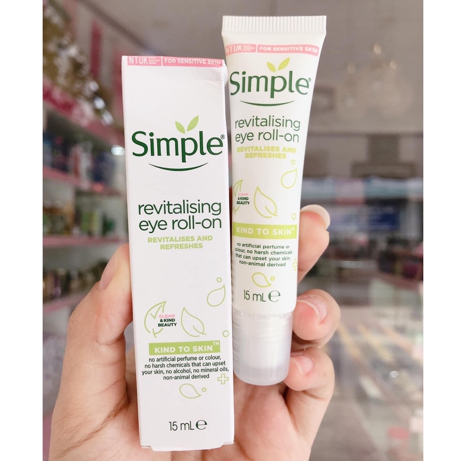 Lăn Dưỡng Mắt Simple Giảm Thâm, Bọng Mắt, Ngừa Lão Hóa 15ml Kind To Skin Revitalising Eye Roll-On