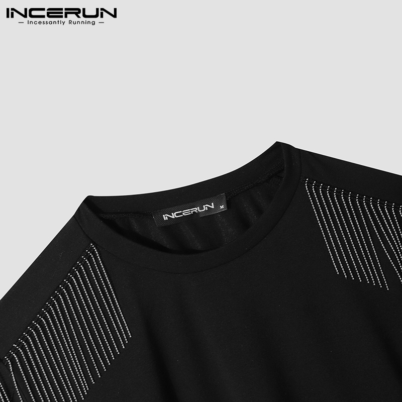 Áo thun INCERUN tay ngắn cổ tròn dáng rộng họa tiết tua rua thời trang cho nam