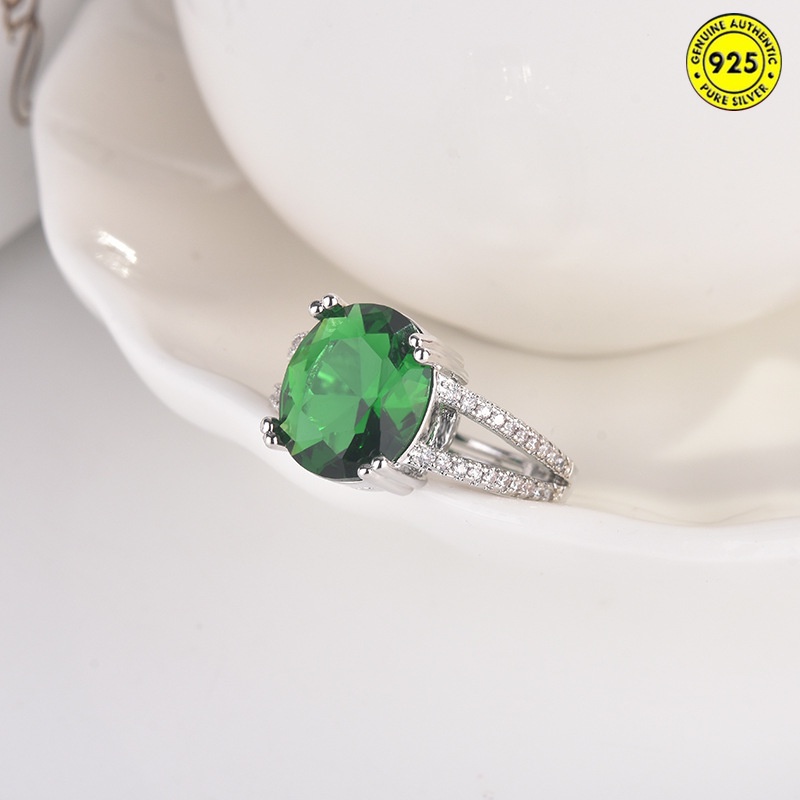 Nhẫn hở hình quả trứng ngỗng đính đá rubellite sang trọng có thể điều chỉnh kích cỡ cho nữ