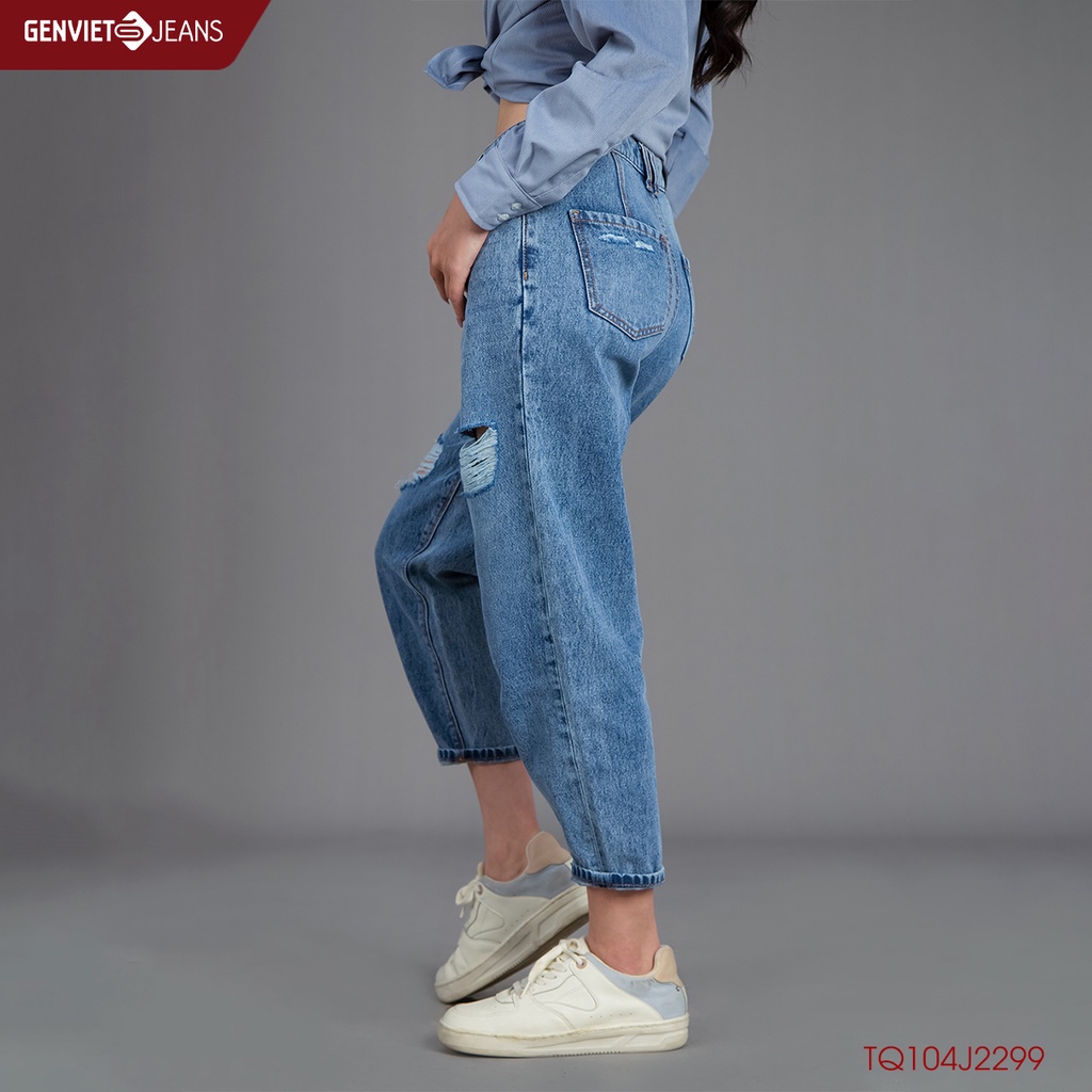 Quần Jeans Nữ Genviet Bò Jean Baggy Rách Gối Đùi Cạp Cao Chất Bò Mềm Cao Cấp TQ104J2299