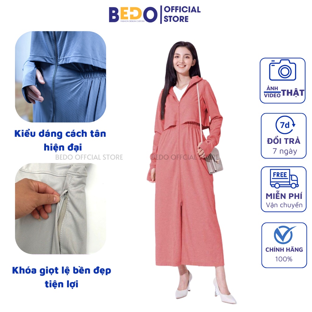 Áo nắng nữ dáng dài, áo nắng toàn thân túi khóa kéo , chất thông hơi cao cấp,chống tia UV