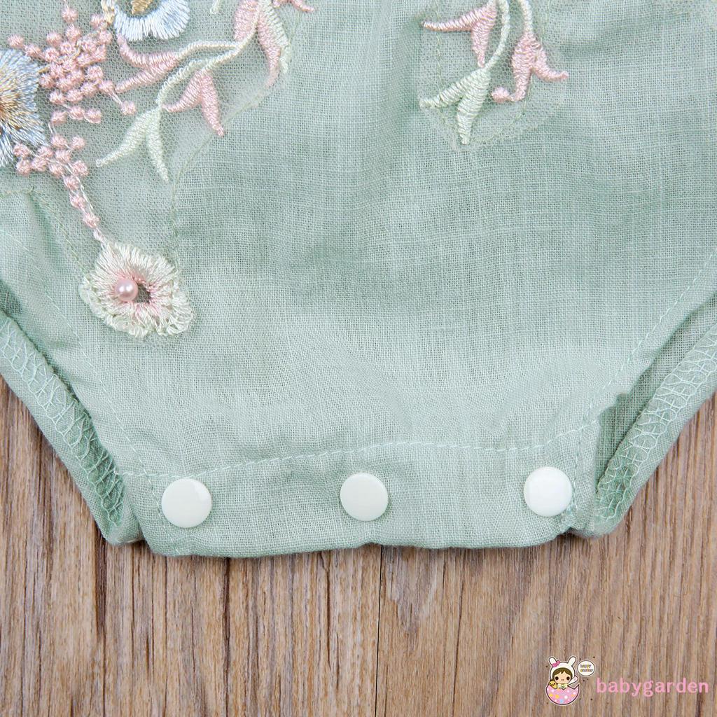 Áo liền quần cổ vuông thêu họa tiết hoa dễ thương cho bé gái