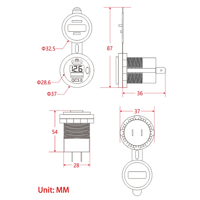 Ổ CắM usb 12v-24v 48w ChốNg NướC pd and qc3.0 + ĐèN led Cho Xe Hơi / Xe TảI / Xe Hơi