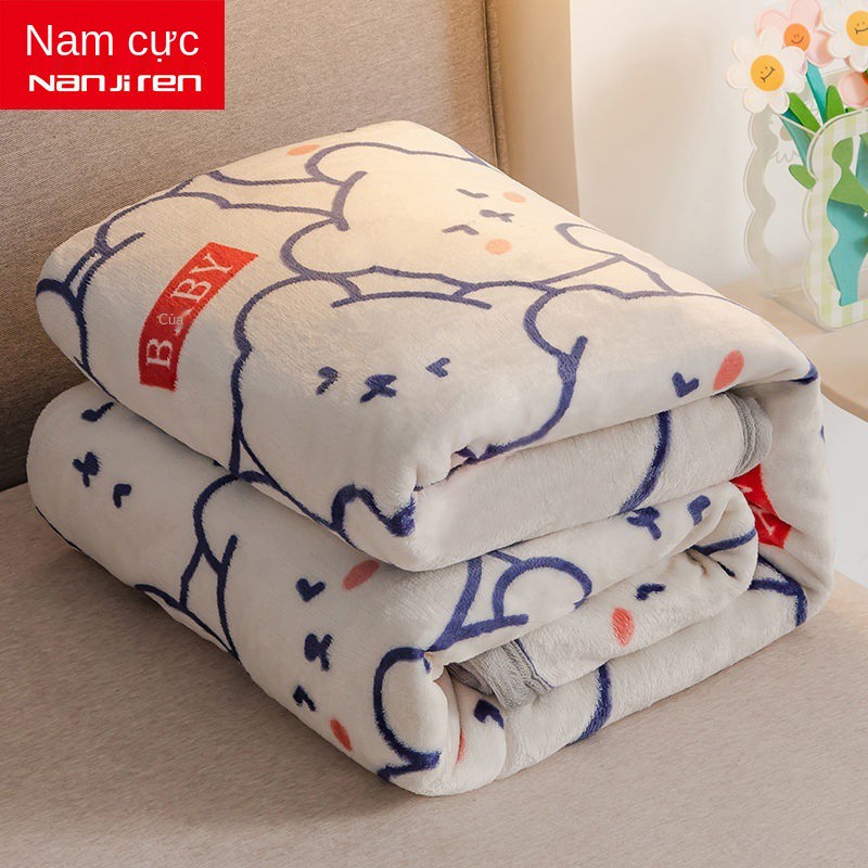 Chăn nỉ san hô chăn lông cừu cộng với nhung dày gấp đôi ký túc xá sinh viên chăn đơn