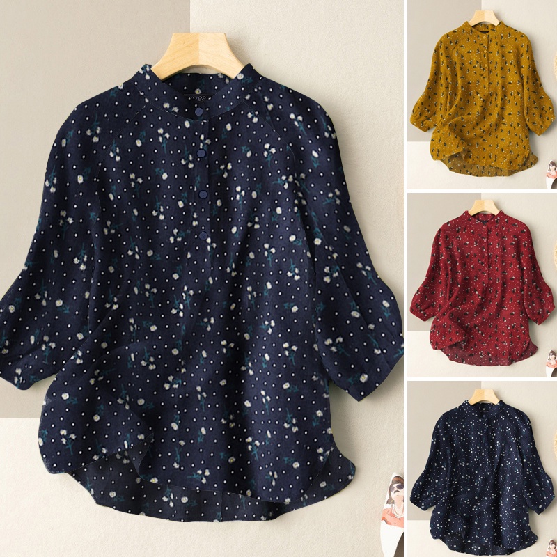 Áo nữ ZANZEA dáng cotton dáng rộng hoạ tiết in hoa thời trang