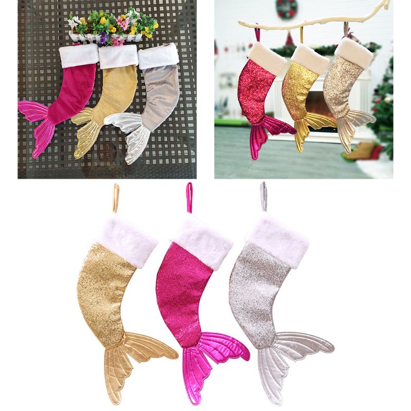 Tất Đựng Quà Giáng Sinh Hình Đuôi Cá Đính Kim Sa Lấp Lánh