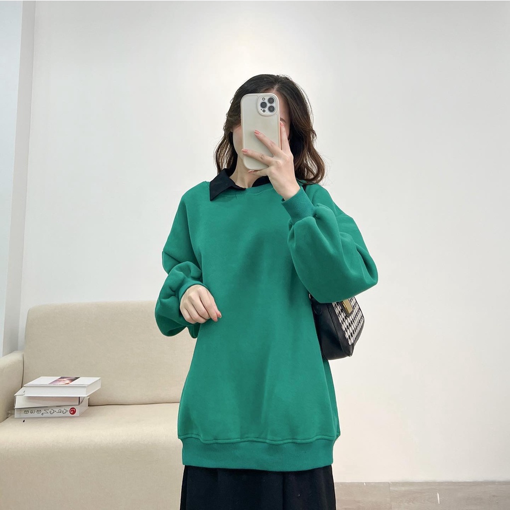 XẢ HÀNG Áo sweater  trơn form rộng nỉ bông dày dặn thời trang Miho house