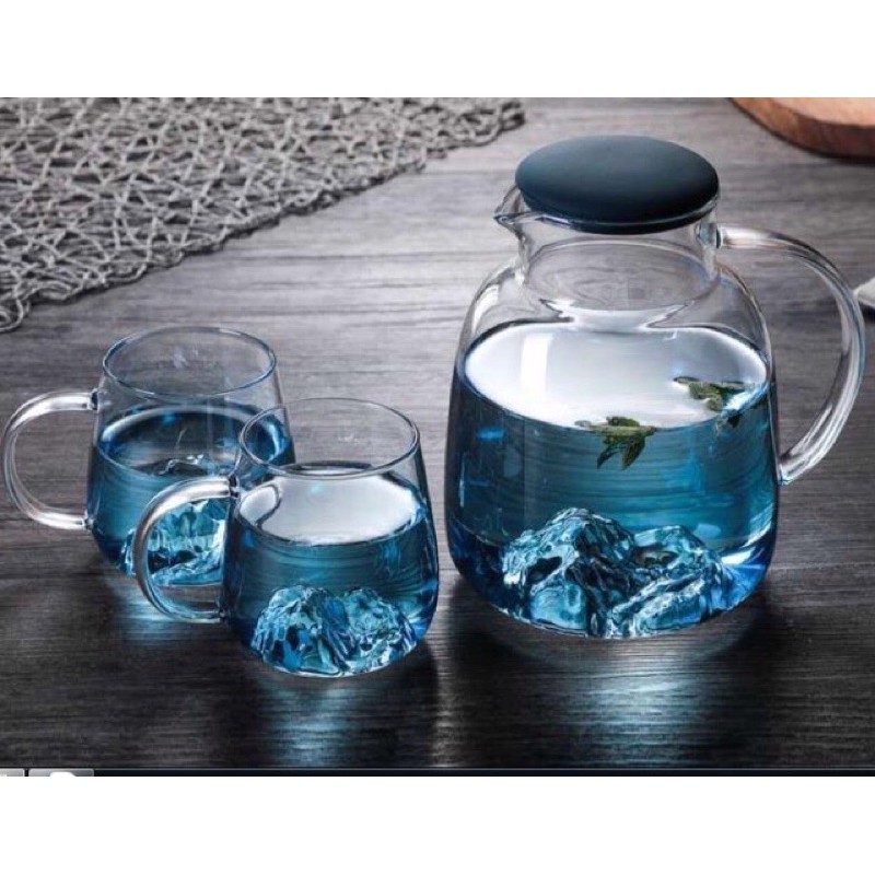 Bình và Cốc Thuỷ Tinh Chịu Nhiệt Hiệu Ứng Đổi Màu Nước Có Hoạ Tiết Núi Tuyết Đắp bổi
